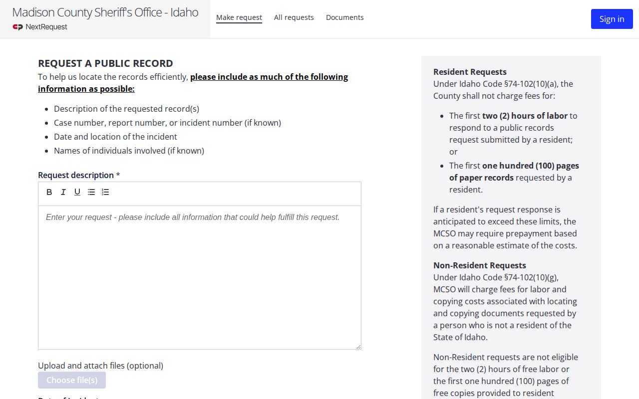 Madison County arrest record request portal