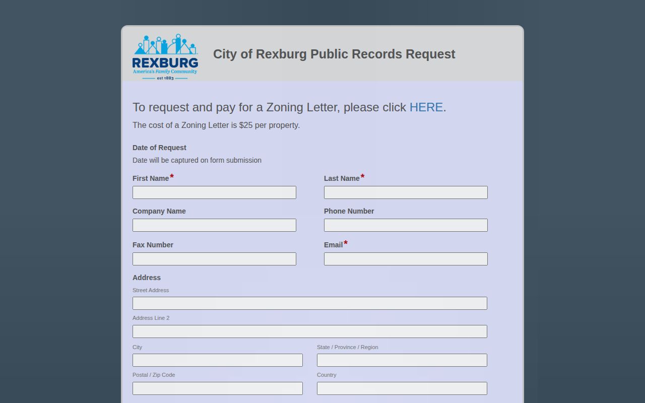 Rexburg public records request form for police records